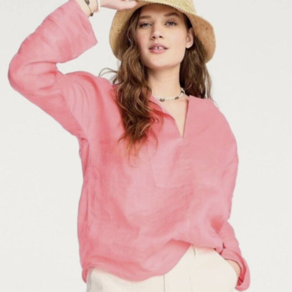 J. Crew Tea Rose Sheer Ramie Tunic Top Size XXS Linen Alternative Relaxed fit
